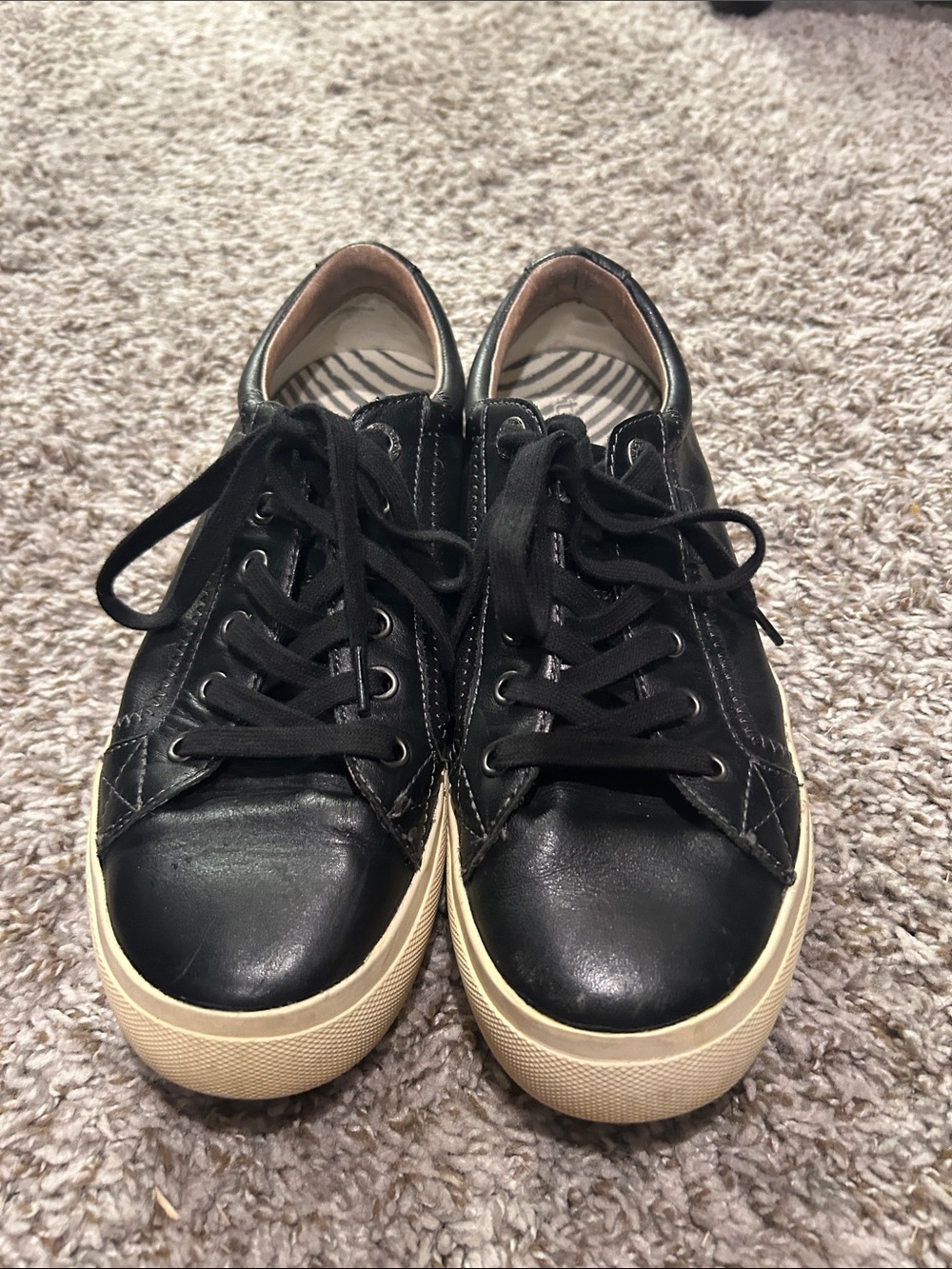 Women’s Black Leather Lace-Up Sneakers with Cream Sole